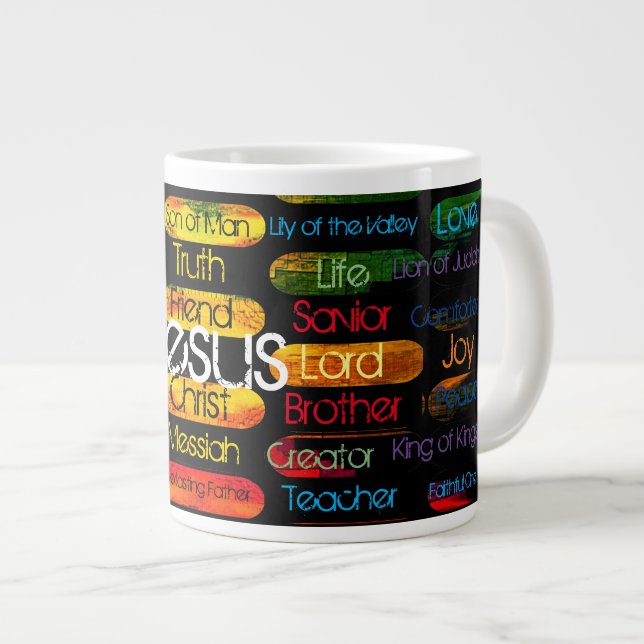 Jesus benennt mehrfarbig Jumbo-Tasse (Vorderseite Rechts)