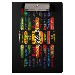 Jesus benennt mehrfarbig klemmbrett