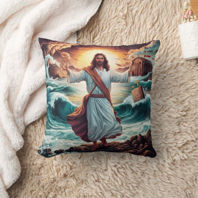 Jesus beruhigte den Sturm nahe dem Ufer Kissen (Decke)