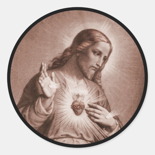 Jesus berührt sein Herz Runder Aufkleber (Vorderseite)