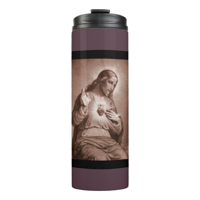 Jesus berührt sein Herz Thermosbecher (Vorderseite)