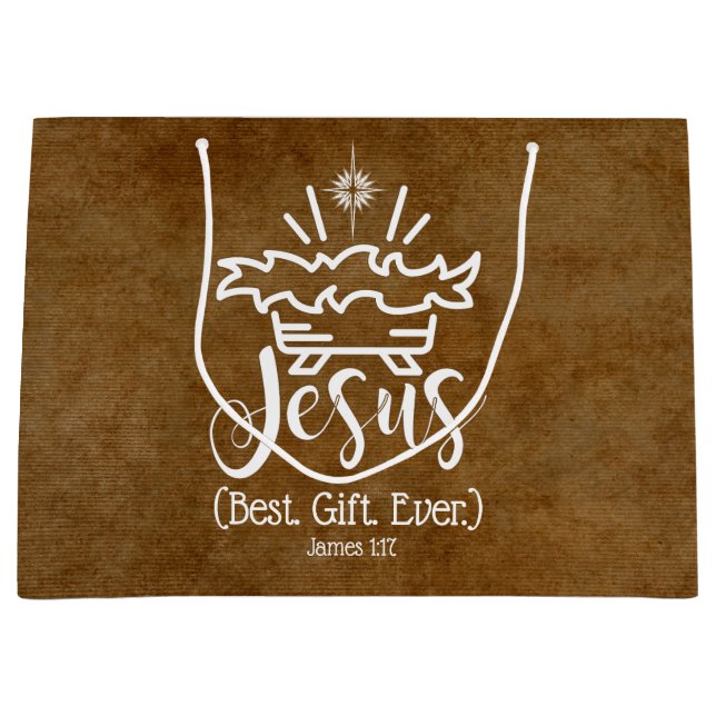 JESUS BEST GIFT EVENT Weihnachtsschrift Bronze Große Geschenktüte (Vorderseite)