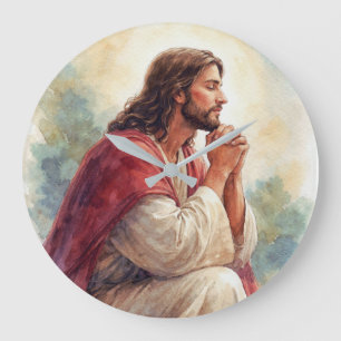 Jesus betend Wasserfarben Kunst Christlicher Gla Große Wanduhr