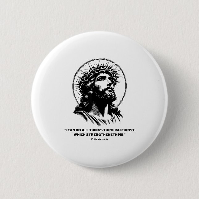 Jesus, Bible Verse Philipans 4_13 Christian God  Button (Vorderseite)
