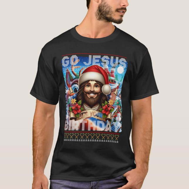 Jesus Birthday Ugly Sweater Knitting Religious T-Shirt (Vorderseite)