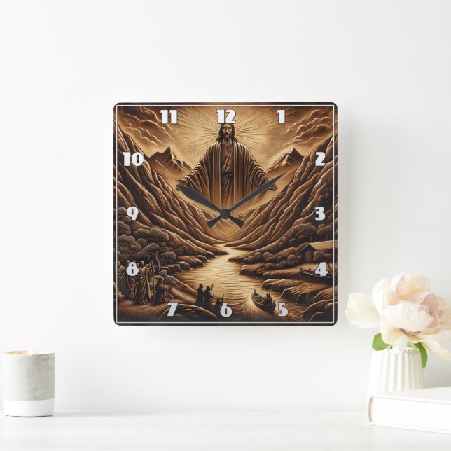 Jesus Blessing Valley in der Abenddämmerung Quadratische Wanduhr (Zuhause)