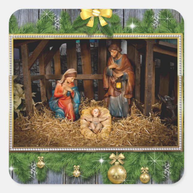 Jesus Born Quadratischer Aufkleber (Vorderseite)