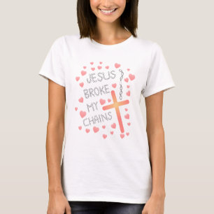Jesus brach mein Ketten-Pfirsich-Kreuz mit Herzen T-Shirt