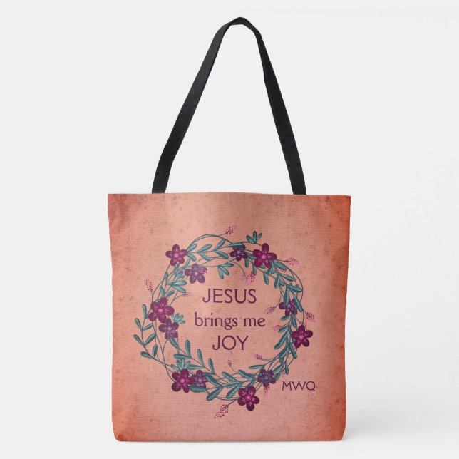 JESUS BRINGS ME JOPeach Floral Monogram Tasche (Vorderseite)