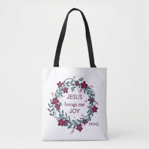 JESUS BRINGT MIR FREUDE Florales Monogramm Tasche