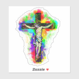 Jesus buntes Kreuz Aufkleber