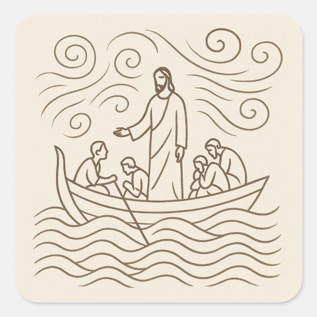 Jesus Calms the Storm Line Art Sticker (Vorderseite)