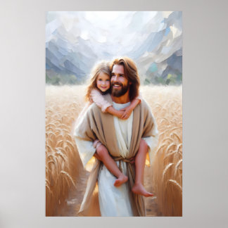 Jesus Carrying Little Girl Jesus and Children Jesu Poster