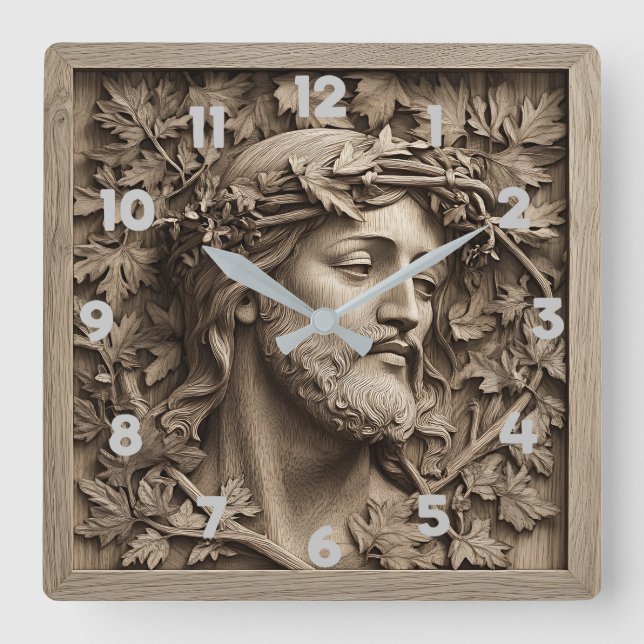 Jesus Carving Wall Clock Quadratische Wanduhr (Vorderseite)