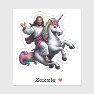 Jésus chevauchant une licorne ! autocollant