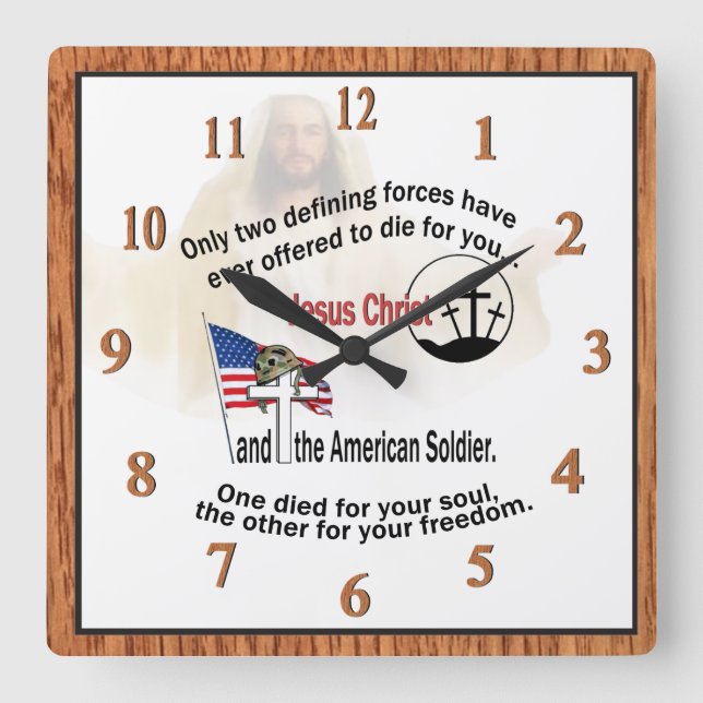 Jesus Christ & American Soldier Square Uhr Nr. 2 (Vorderseite)