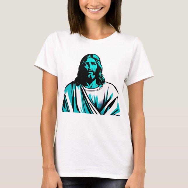 Jesus Christ Aquamarin Pessach Ostern Weihnachtsge T-Shirt (Vorderseite)