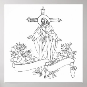 Jesus Christ Bildlaufseite und Blume Kunstfärbung Poster