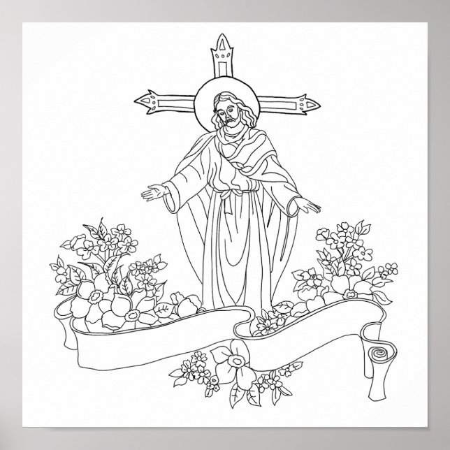 Jesus Christ Bildlaufseite und Blume Kunstfärbung Poster (Vorne)