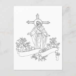 Jesus Christ Bildlaufseite und Blume Kunstfärbung Postkarte