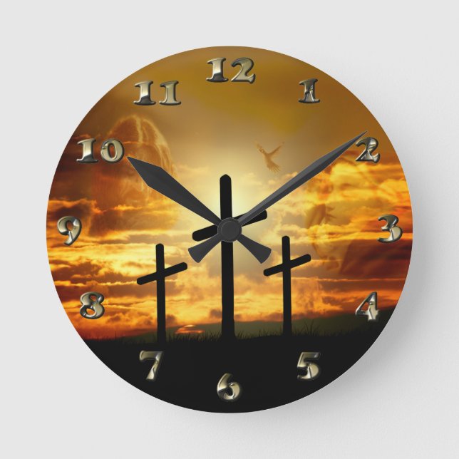 Jesus Christ Blessed Virgin Mary Dove Calvery Runde Wanduhr (Vorderseite)