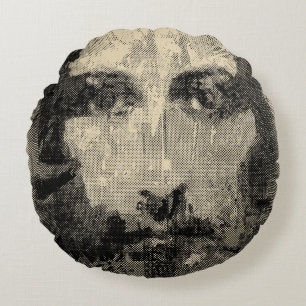 Jesus Christ Collage halftone schwarz + deine Idee Rundes Kissen