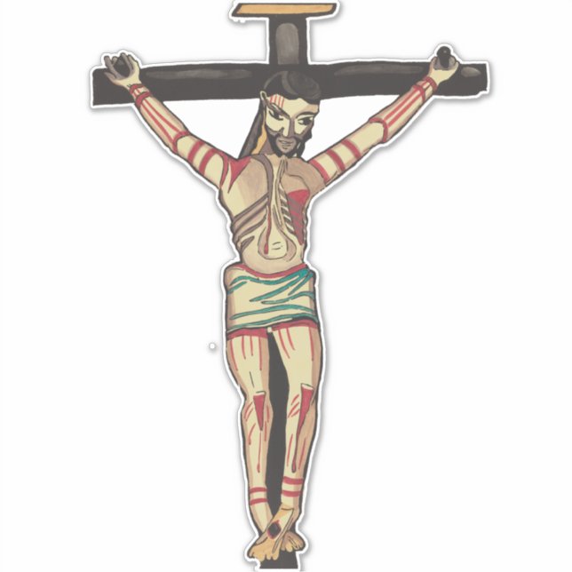 Jesus Christ Cross Crucifixe Wasserfarbenkunst Aufkleber (Vorderseite)