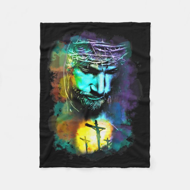 Jesus Christ Cross Religious Cture Christian Art P Fleecedecke (Vorderseite)