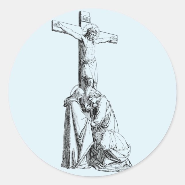 Jesus Christ Crucifixe Kreuzung Illustration Kunst Runder Aufkleber (Vorderseite)