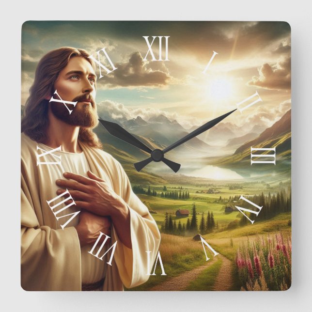 Jesus Christ Digitales Gemälde römische Zahl Quadratische Wanduhr (Vorderseite)