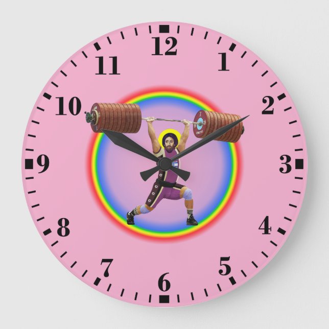 Jesus Christ doing the Clean and Jerk Große Wanduhr (Vorderseite)