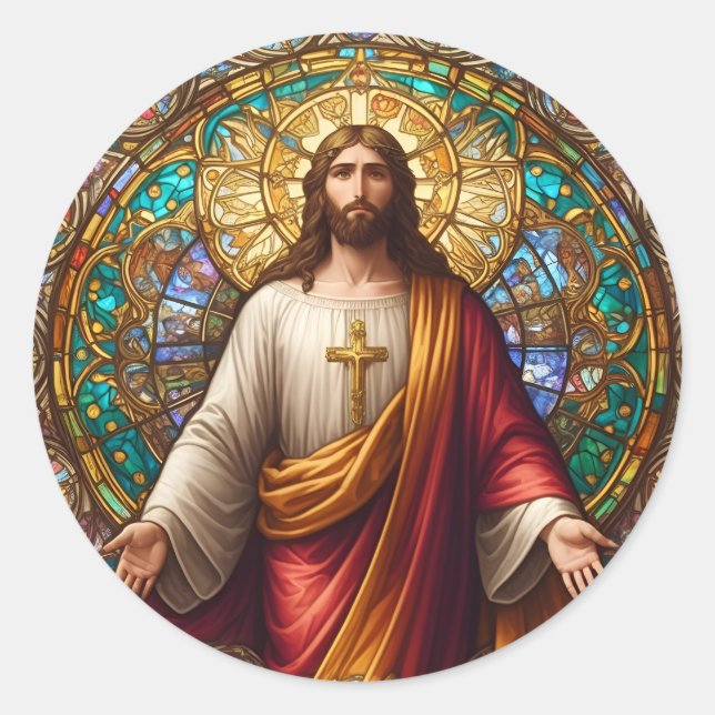 Jesus Christ farbenfrohe festgehaltene Gläser Runder Aufkleber (Vorderseite)