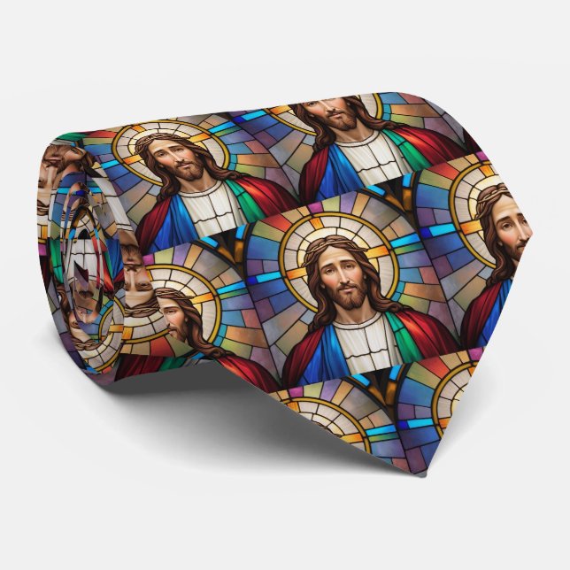 Jesus Christ farbenfroher Glass-Stil Krawatte (Gerollt)