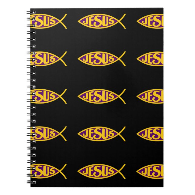 JESUS CHRIST ICHTHYS FISH SALVATION LILA GOLD NOTIZBLOCK (Vorderseite)