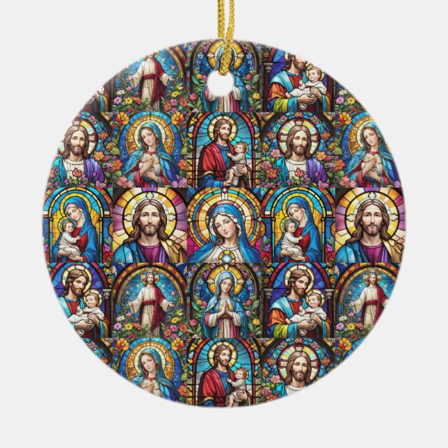 Jesus Christ Mary & Joseph Christlich gestettetes  Keramik Ornament (Vorne)