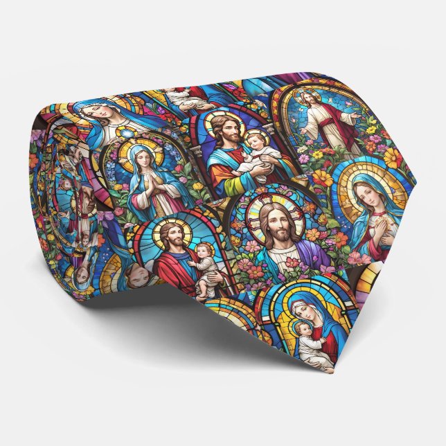 Jesus Christ Mary & Joseph Christlich gestettetes  Krawatte (Gerollt)