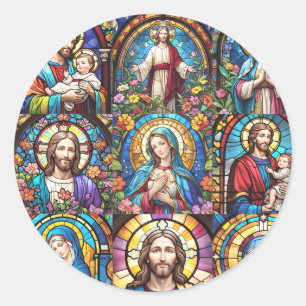 Jesus Christ Mary & Joseph Christlich gestettetes  Runder Aufkleber