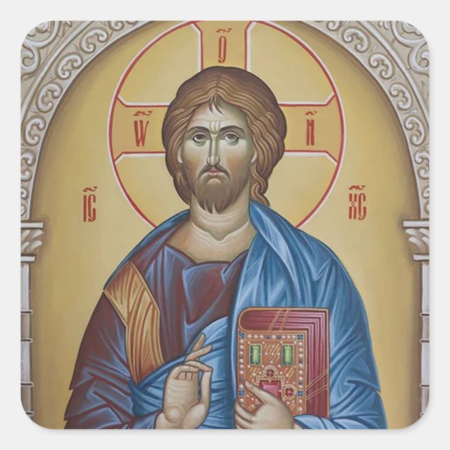 Jesus Christ Orthodox Christliches Symbol Quadratischer Aufkleber (Vorderseite)