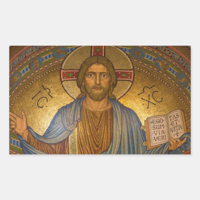 Jesus Christ Religiöse Weihnachtskleber Rechteckiger Aufkleber (Vorderseite)
