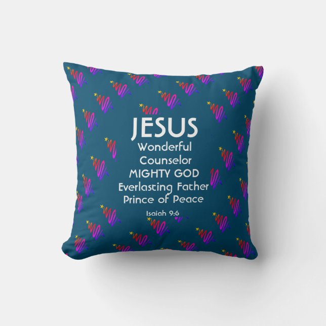 JESUS Christliche Schrift Isaiah 9:6 BLAU Kissen (Vorderseite)