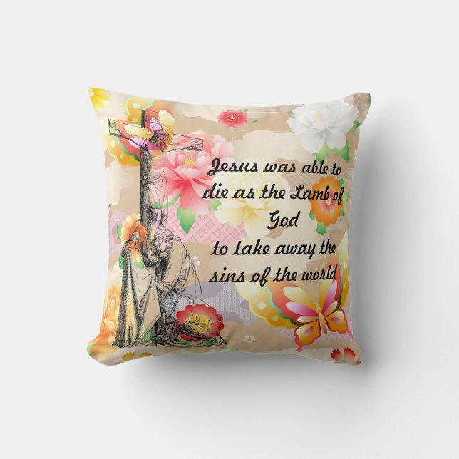 Jesus Christliches Lamm Gottes Kreuzbibelzitate Kissen (Vorderseite)