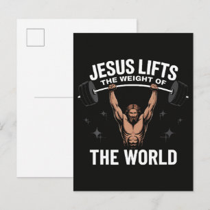 Jesus Christus beim Kreuzheben Einladungspostkarte