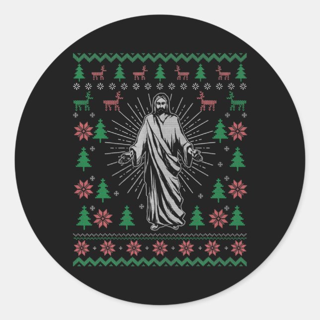 Jesus Christus Christian Ugly Christmas Sweater Fo Runder Aufkleber (Vorderseite)