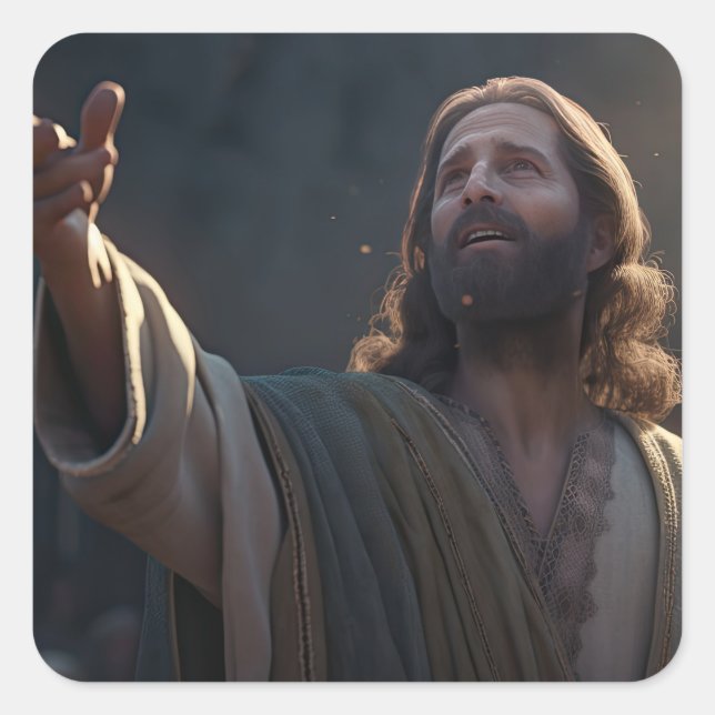 Jesus Christus, der aufblickt, um die Religiosität Quadratischer Aufkleber (Vorderseite)