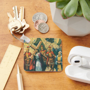 Jesus Christus, der das Kreuz zu seiner Kreuzigung Schlüsselanhänger