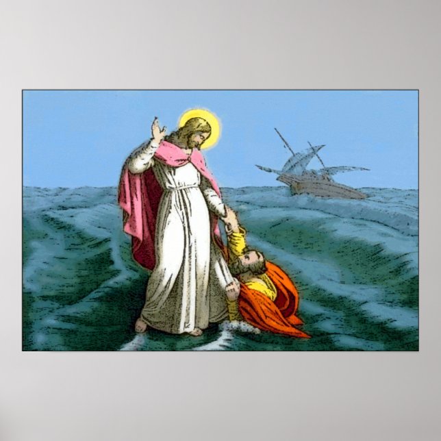Jesus Christus geht auf Wasser Poster (Vorne)
