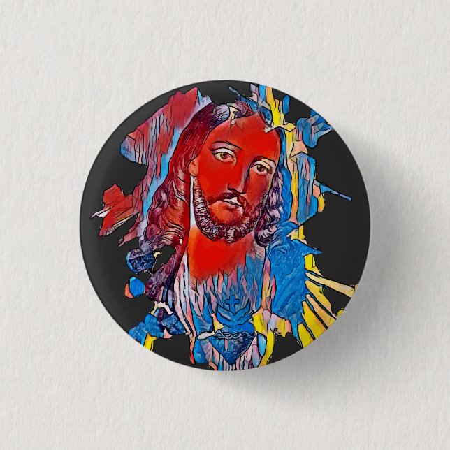 Jesus Christus Gesicht heilige Herz Abstrakte Kuns Button (Vorderseite)