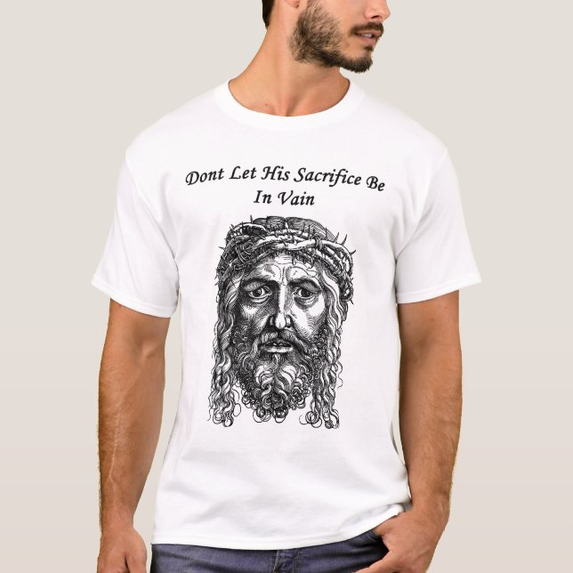 Jesus Christus Gesicht opfert Bieterkunst T-Shirt (Vorderseite)