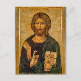 Jesus Christus hält das orthodoxe Evangelium Postkarte