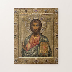 Jesus Christus hält die Evangelien Gold Juwelen